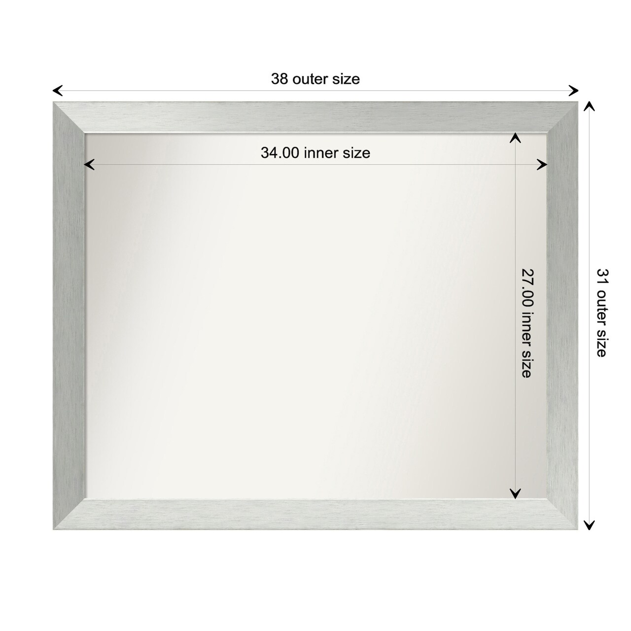 Brushed Sterling Silver Non-Beveled Custom Framed Bathroom Vanity Wall Mirror